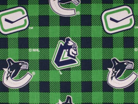 Vancouver Canucks - NHL Cotton Print - Plaids - Green For Sale