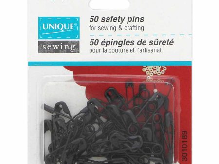 UNIQUE SEWING Black Plated Steel Safety Pins - Assorted Sizes - 50pcs Online now