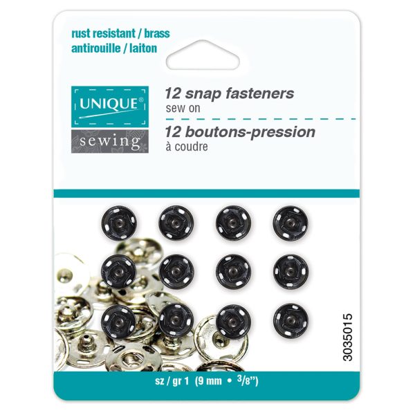 UNIQUE SEWING Snap Fasteners Black - size 1   9mm (⅜ ) - 12 sets Sale