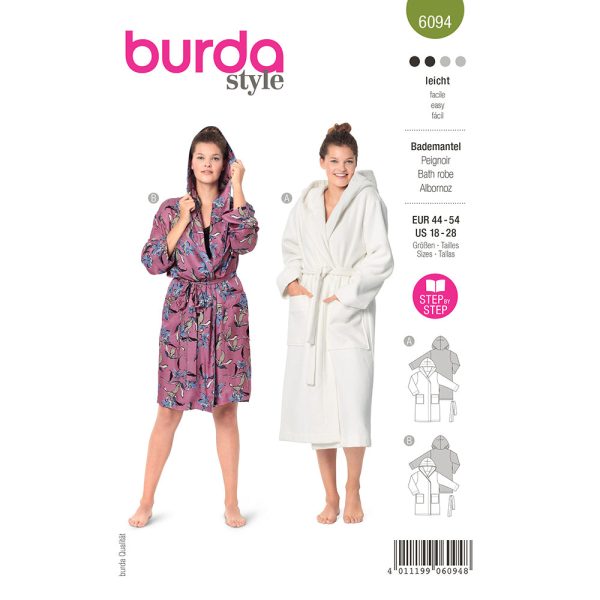 BURDA - 6094 Bathrobe with Hood and Patch Pockets For Discount