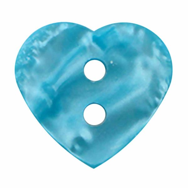 CIRQUE Novelty 2-Hole Button - Aqua - 15mm (⅝ ) - Heart on Sale